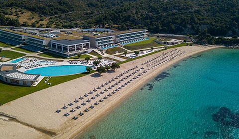 Късно лято! 3 нощувки със закуски и вечери в Ammoa Luxury Hotel & SPA Resort 5*, Халкидики, Гърция през Септември! Дете до 12.99г. - безплатно!